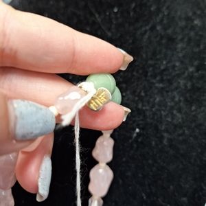 Mary McFadden Genuine Jade & Rose Quartz Beaded Necklace 14 1/2"